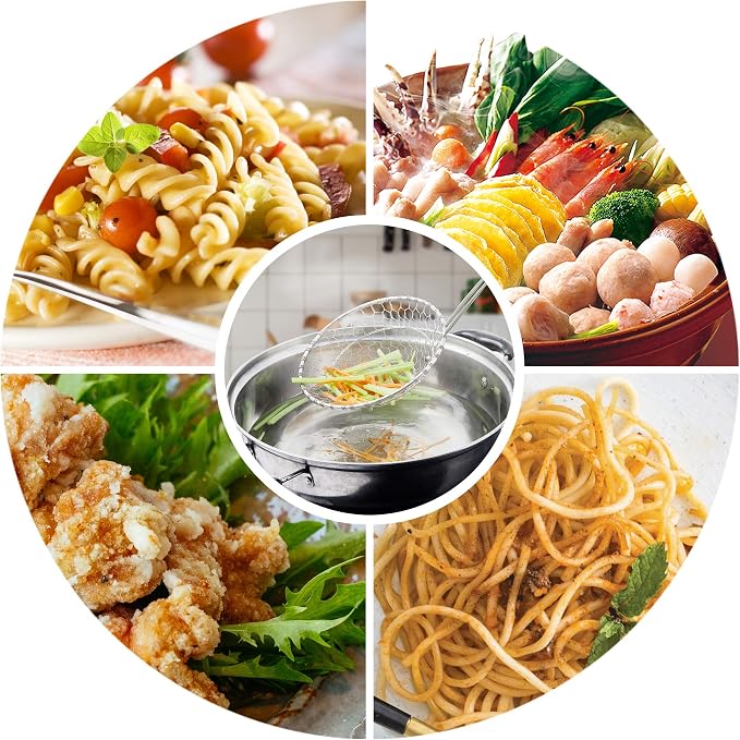 Stainless Steel Spider Strainer Skimmer Ladle for Cooking and Frying, 13.7 Inch length Skimmer Strainer