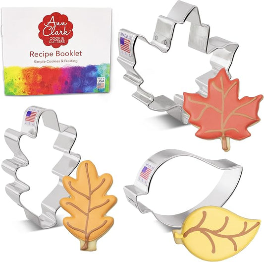 Ann Clark Fall Leaves 3-Pc. Cookie Cutter Set, Made in USA, Maple, Oak and Teardrop Leaves