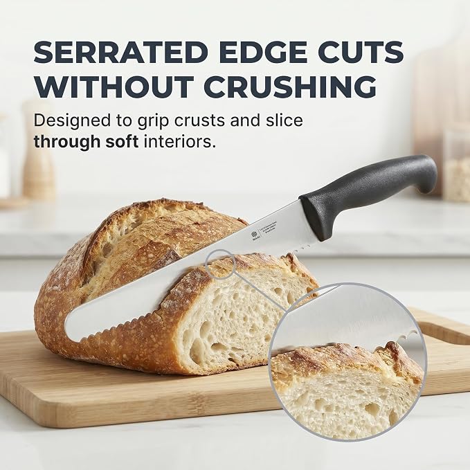 10 Inch Serrated Bread Knife for Homemade Bread, Sourdough & Artisan Loaves, 1.4116 German Stainless Steel, Protective Sheath, Black