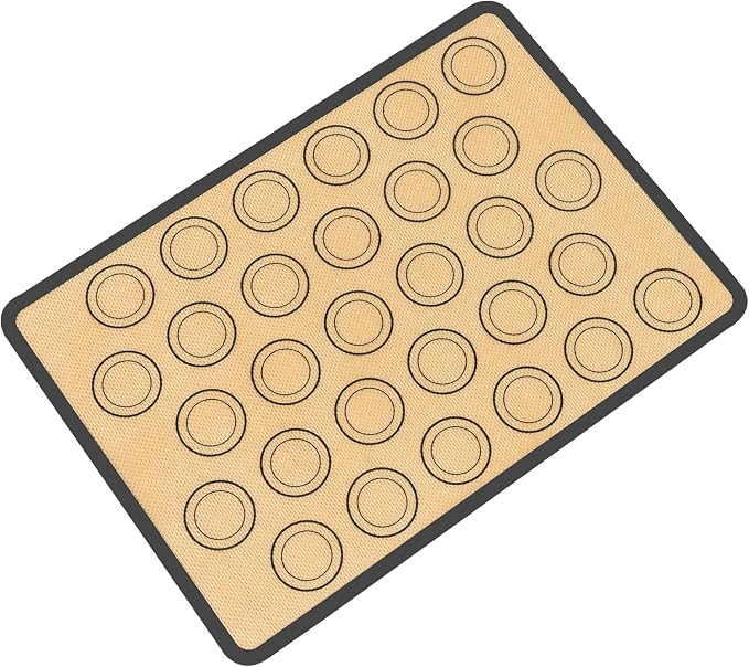 Silicone Baking Mat with 30 Macaron Circles, 41.9 x 29.5 cm, Gray | Nonstick silicone and fiberglass pastry mat with 30 guides, 0.75 mm thick; oven safe to 446°F and dishwasher safe