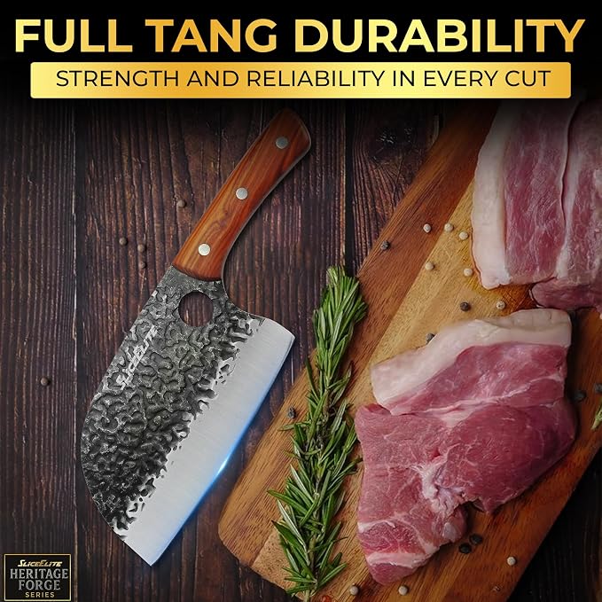 SliceElite Hand-Forged Professional Butcher Knife (3 PC BUTCHER KNIFE SET W/SANDLEWOOD HANDLES)