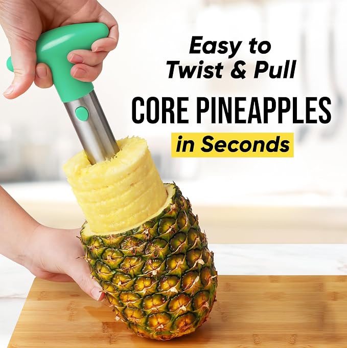 Zulay Kitchen Pineapple Corer and Slicer Tool – Stainless Steel Pineapple Cutter with Eye Remover Tool – Ergonomic Handle & Easy Core Remover – Reinforced Heavy-Duty Blade – Light Green