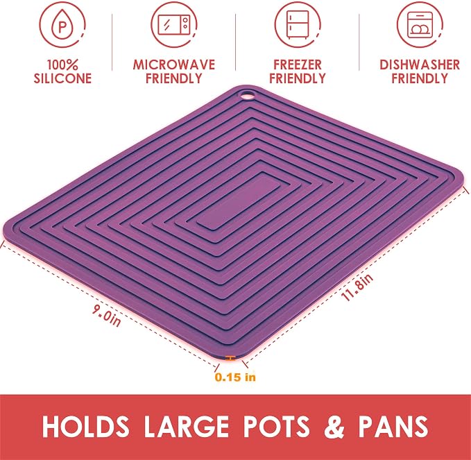 Trivets for Hot Dishes, Purple Hot Pads for Pots and Pans, Non Slip Silicone Pot Holders Mats, Heat Resistant Mat for Counter, Multi-Purpose Trivet Mat, Flexible Silicone Table Mats Set 4