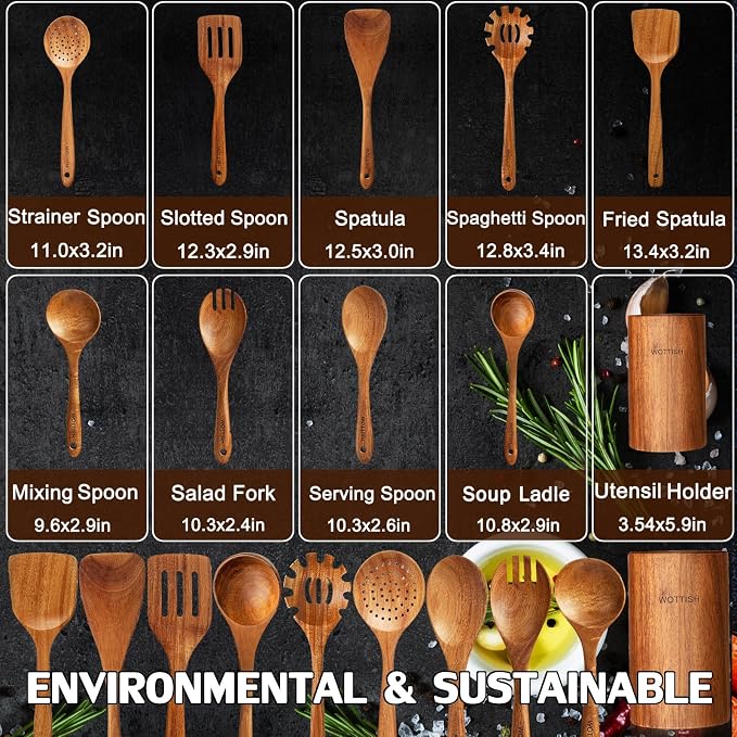 Wooden Spoons for Cooking,Wooden Cooking Utensil Set,10-Piece Wooden Kitchen Utensil Set with Wooden Spoons(A10)