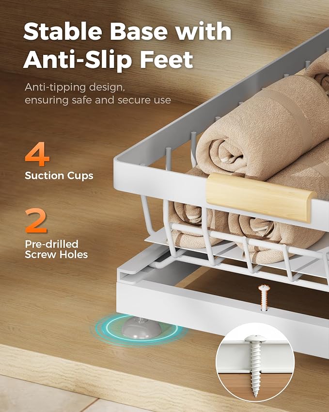 3-Pack 2-Tier Height Adjustable Under Sink Organizer, White | Multi-purpose metal storage shelf with sliding shelves for kitchen, bathroom, pantry & laundry cabinet