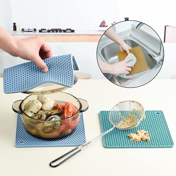 Trivets for Hot Dishes, Silicone Trivet Mat Hot Pads for Kitchen Pot Holder, Silicone Trivets for Pots and Pans, Multi-Purpose Heat Resistant Silicon Trivet Mat for Tabletop Black Pack 6