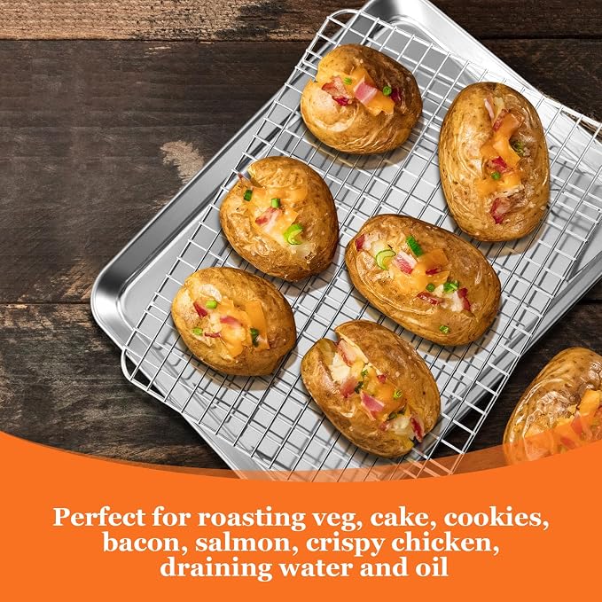 16"+12.5"+9" Baking Sheet with Wire Rack, Leonyo Stainless Steel Baking Sheet & Cooling Rack, Commercial Nonstick Cookie Tray Pan for Kitchen Cooking, Oven Roasting - 6 Pack