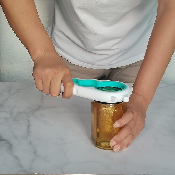 Otstar Jar Opener Bottle Opener and Can Opener for Weak hands, Seniors with Arthritis and Anyone with Low Strength, Mutil Jar Opener Get Lids Off Easily (White and Cyan) | Adjustable Lid Opener Effortlessly Opens Jars, Bottles & Pop-Top Cans, Great for...
