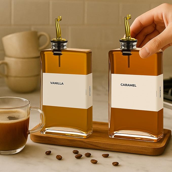 Glass Oil Dispenser for Kitchen, Olive Oil Dispenser Bottle, Set of 2, Gold
