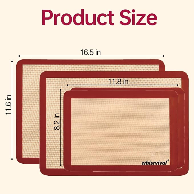 4 Pcs Silicone Baking Mat, Non-Stick Baking Mat (Red) | 480℉ Heat Resistant, Reusable