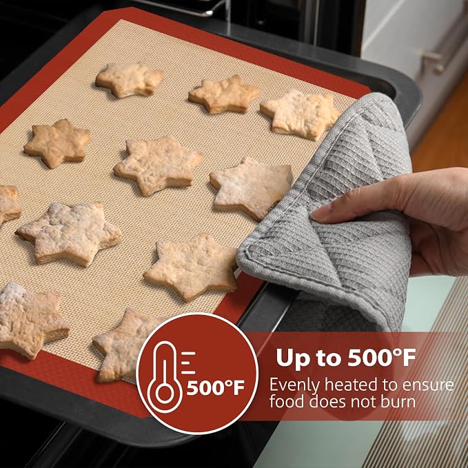 Silicone Baking Mats 3 Pack, Nonstick Cookie Sheet | 2 Half +1 Quarter Sheets, Easy to Clean & Reusable, Heat Resistant, Making Cookies, Macaroons, Bread