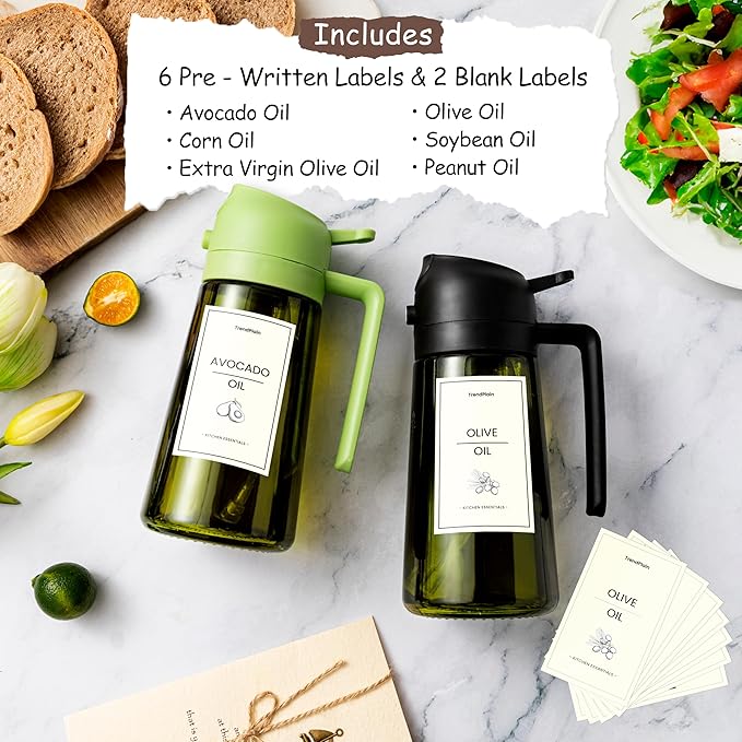 TrendPlain - Original 16oz/470ml Olive Oil Dispenser Bottle for Kitchen Gadgets and Air Fryer Accessories - Olive Oil Sprayer for Cooking w/Stickers - Navy