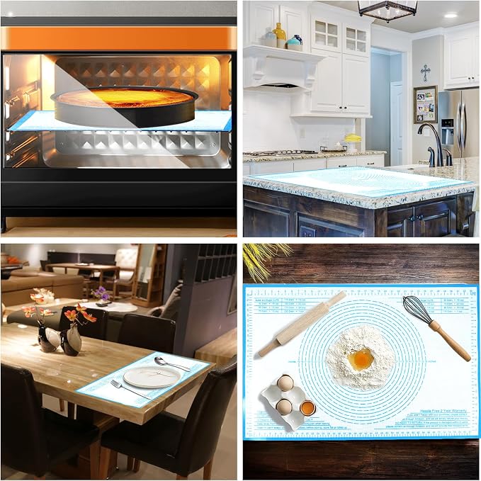 Silicone Pastry Mat 36x24 Inch Extra Large Baking Mat with Measurements, Nonstick Kitchen Counter Mats for Dough, Pastry, Dough Rolling, Kneading Board, Pie Crust, Fondant, Bread, Pasta, Pizza