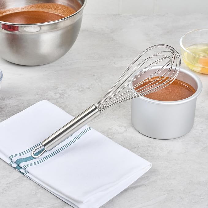 Restaurantware 11 in Stainless Steel Wire Whisk - German Standard Kitchen Balloon Whisk with Ergonomic Handle, Dishwasher Safe - Durable French Whisk for Cooking, Mixing Thick Batter and Sauce
