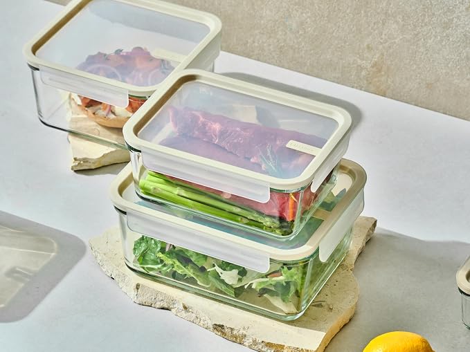 Glasslock Sens 24Pcs Glass Food Storage Set – Airtight & Leakproof, 8 Different Sizes, Anti Slip Lid, Microwave & Oven Safe, Meal prep, Lunch Box, Nestable & Stackable, Pantry Storage