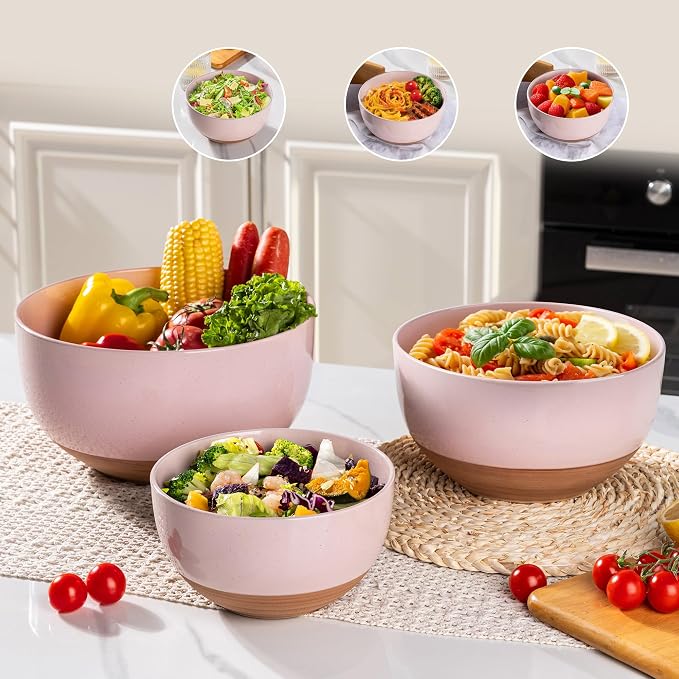 AmorArc Ceramic Mixing Bowls,Stoneware Nesting Bowls Set of 3 for Kitchen | Serving Bowls with Rustic Terracotta Underside for Mixing,Cooking,Baking,Salad| Microwave & Dishwasher Safe 4.6/2.8/1.3 Qt