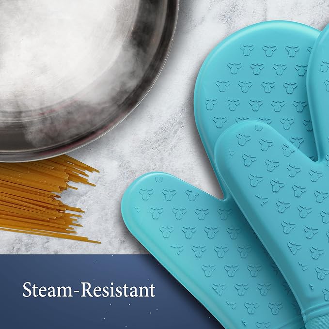 Cosy House Collection 4-Piece Oven Mitt & Pot Holder Set | Heat Resistant Trivet Cooking Gloves - Durable & Comfortable Long-Lasting Silicone - Cooking, Baking & Grilling (Turquoise)