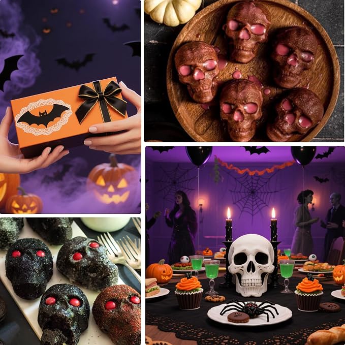 FUNBAKY Skull Baking Pan, Muffin Pan Metal Reinforced Frame Silicone Skull Cake Mold - Halloween Nonstick Large Molds for Baking with Handle, Easy to Move Oven 1 Pack