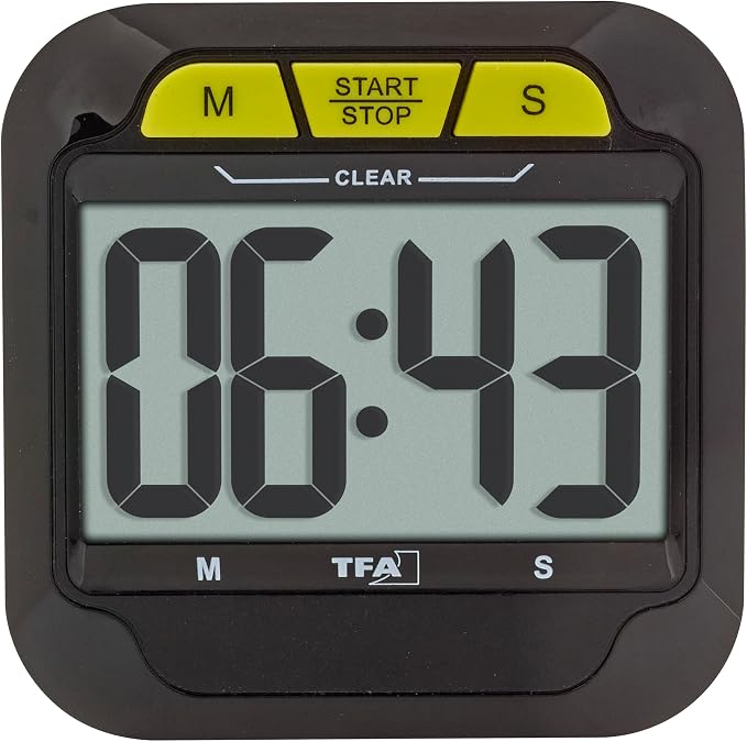 TFA Dostmann Digital Kitchen Timer with Stopwatch, 38.2054, Loud Alarm, Large Display, Magnet & Stand, Timepiece for Cooking, Learning, Fitness, Black/Green