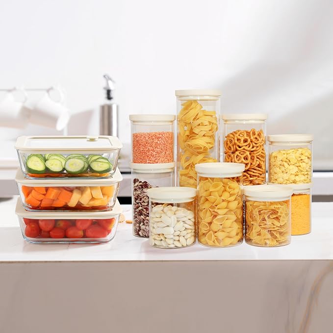 Glass Food Storage Jar with Glass Lid, Food Canister Set with Airtight Lids, Pantry Jar for Kitchen Organization. Food Storage Container Set in 6 pack of 26oz