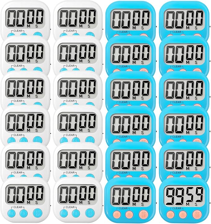 24 Pack Digital Kitchen Timer Small Classroom Timers for Kids Teachers (Blue&White)