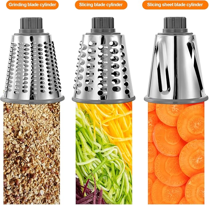 Rotary Cheese Grater Manual Hand Crank 3-in-1 Vegetable Shredde | Finger-safe design, stainless steel drums, suction base. Perfect for cheese, vegetables, nuts & chocolate. Easy to clean