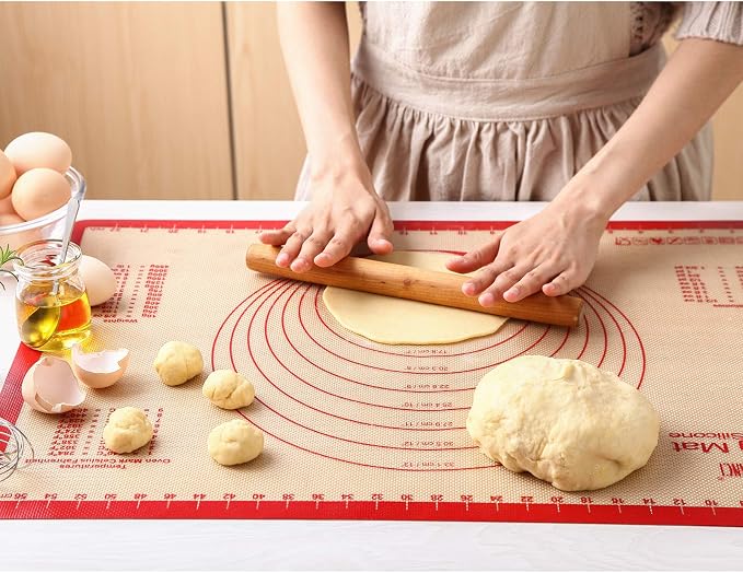 GUANCI Silicone Baking Mat Set of 6, Includes 25"x17.5" Large, 2 Medium 16.5"x11.6", 2 Small 11.75"x8.25", 9" Round, All Mats 0.70mm Thick, Non-Stick Reusable Baking Mats for Pizza, Cookie, Bread