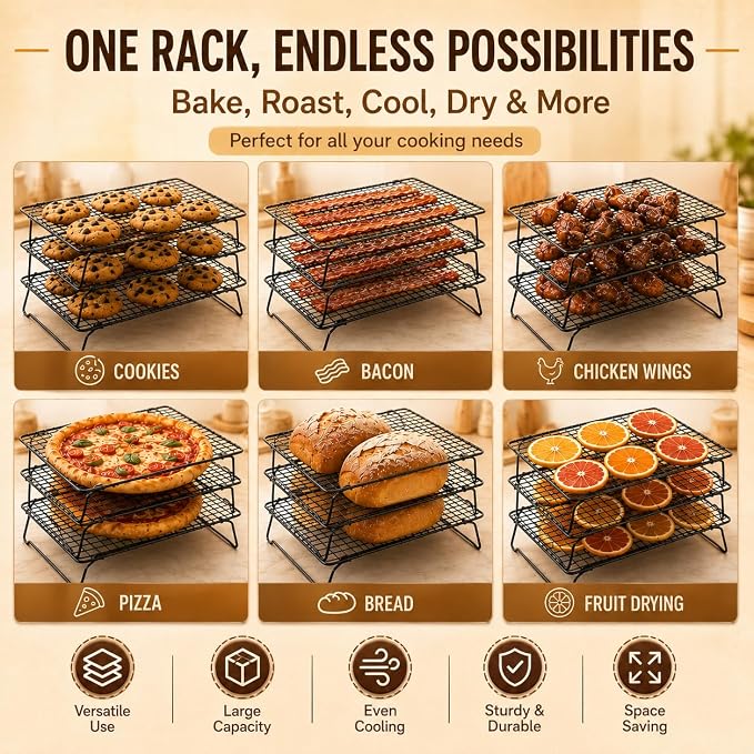 4-Tier Stackable Cooling Rack Set, Heavy Duty Stainless Steel Baking Rack, Oven Safe Wire Rack for Baking & Roasting, Fits Cookie Sheets, Dishwasher Safe