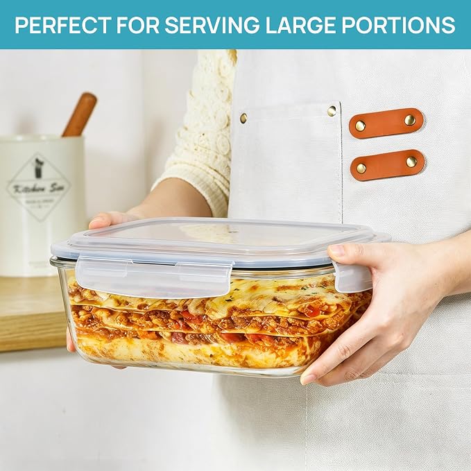 Vtopmart 1Pack 2260ml/76.4oz Extra Large Glass Storage Container with Lid | Meal Prep Food Container Set, Snap Airtight Lids for Baking, Microwave, Oven, Leak Proof, for Freezer, Dishwasher, BPA Free