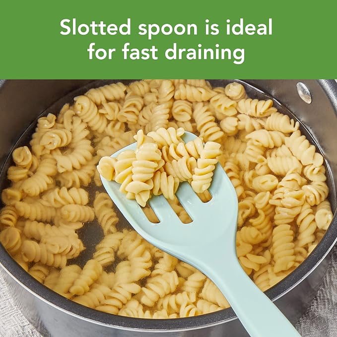 Tovolo Elements Silicone Spoon Set of 2 Mixing and Slotted Spoon Bundle for Non Stick Cooking Mixing Serving, Dishwasher Safe Heat Resistant Slotted Spoon and Mixing Serving Spoon, Blue Haze