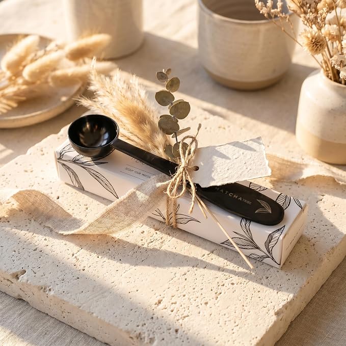 Black Matte Stainless Steel 1 Gram (1/2 Teaspoon) Matcha Measuring Spoon for Perfect Matcha Lattes.