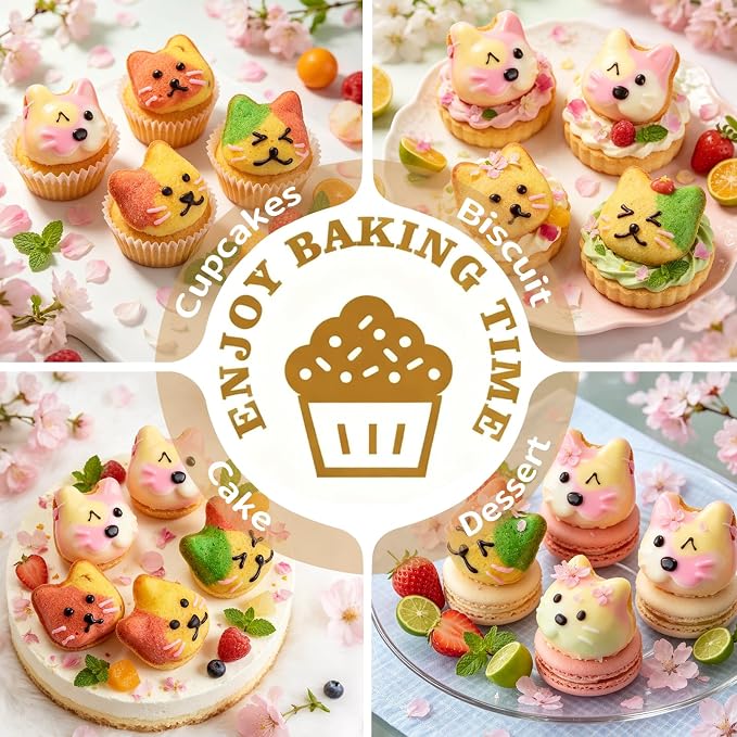 Mini Cat Shaped Muffin Pans, 12 Cavity Non-Stick Madeleine Mold Cake Pan, Mini Muffin for Edible Cat Cake Topper Decoration Shower Birthday Party Decorations