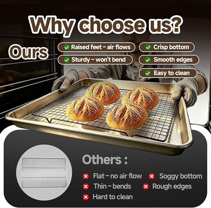 Bread Cooling Rack Sourdough, Sourdough Cooling Rack Stainless Steel, 2 PCS | Bread Cooling Rack, Heavy Duty Cooling Grids, Raised Feet for Heat Dissipation, Easy to Clean, Sturdy and Long-Lasting