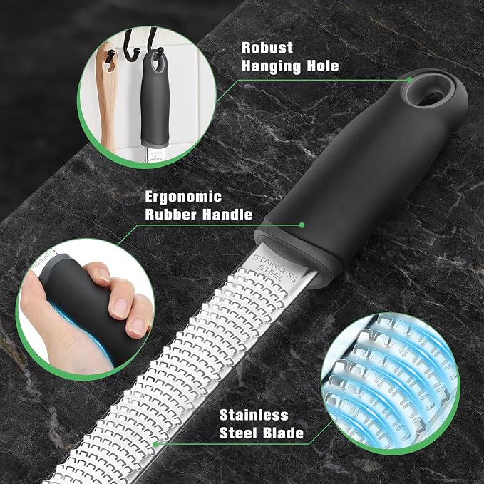 NEUTYPECHIC Cheese Grater, Lemon Grater, Stainless Steel, Zester Grater, Premium Zester Grater, Parmesan Grater, Dishwasher Safe, Garlic Grater with Protective Cover and Finger Protection, Nutmeg,