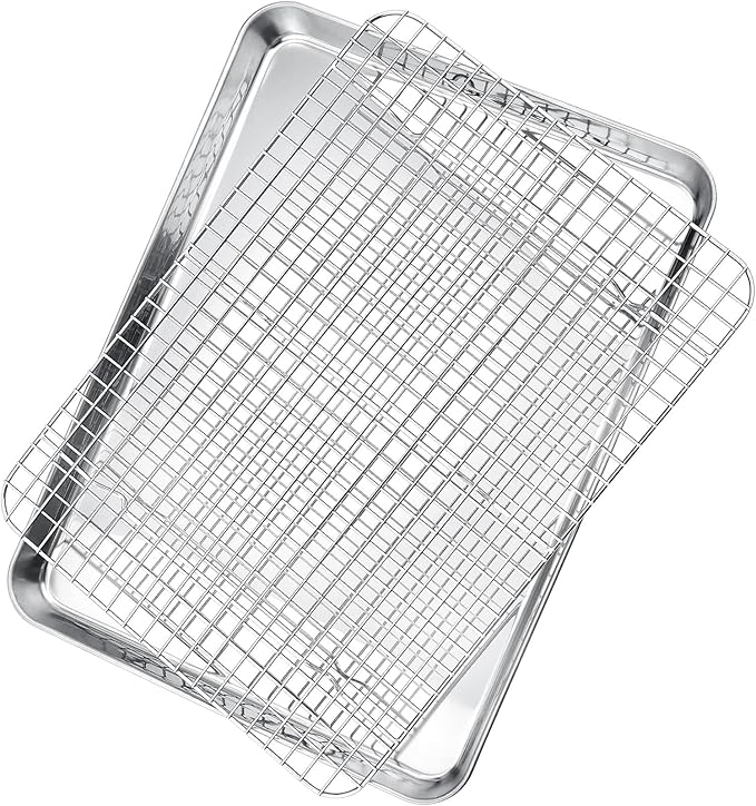 P&P CHEF 17.5 Inch Baking Sheet Pan and Cooking Rack - 2 Pieces | 1x Cookie Sheet + 1x Grid Rack, Stainless Steel Oven Tray with Wire Rack for Oven Baking, Healthy & Sturdy & Easy to Clean