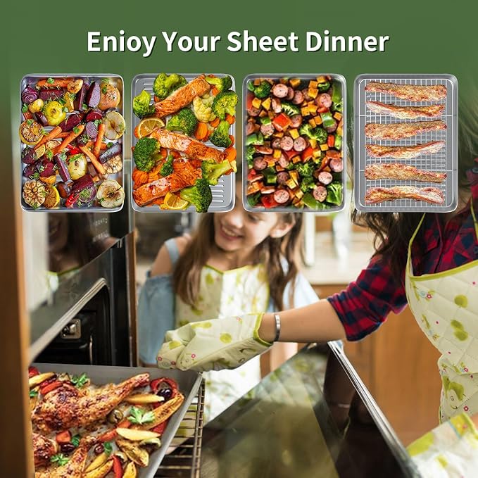 Baking Sheet with Cooling Wire Rack Set - Stainless Steel Baking Sheet Pan | 3 Pans + 3 Racks with Nonstick, Warp Resistant, Heavy Duty Design for Baking, Roasting, and Cooking