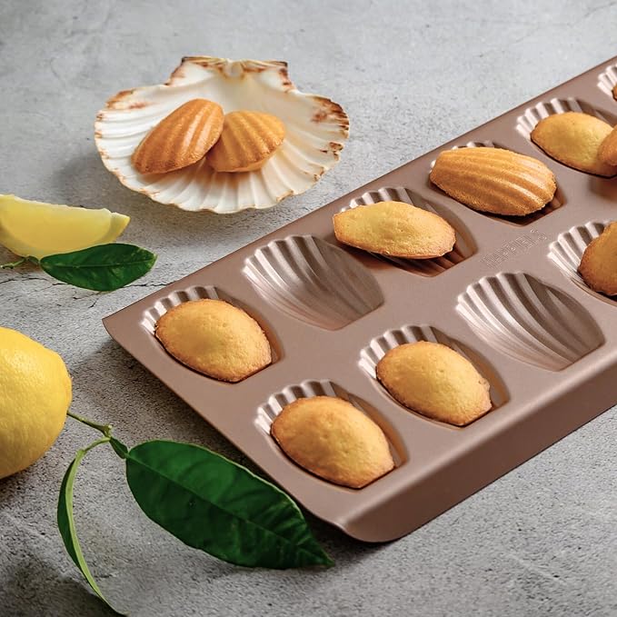 12 Well Madeleine Pan 2-Pack Nonstick, PFOA & BPA Free | | Non-Toxic - High Carbon Steel - Gold - Madeleines Cake Cookie Mold
