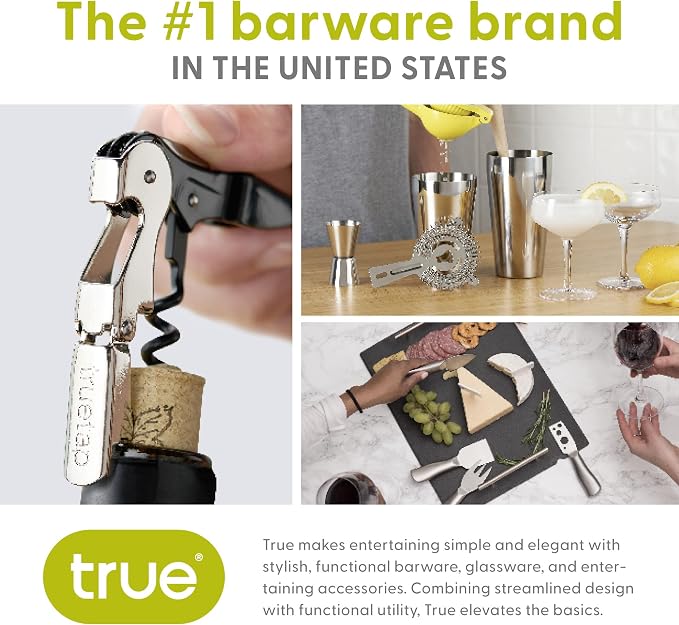 True Truetap Double Hinged Waiter's Corkscrew Wine Opener, Stainless Steel Wine Bottle Opener with Built In Foil Cutter, Home Bar Tools, Bar Cart Accessories, Wedding Gifts, Set of 1, Matte Black