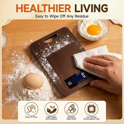 Food Scale, Digital Kitchen Scale with Hanging Loop, 11lb Baking Scale | 1g Accuracy, g/oz,etc.5 Unit Conversion, Tare Function, Fingerprint-Resistant Steel, Suitable for Cooking, Baking ,Meal Prep