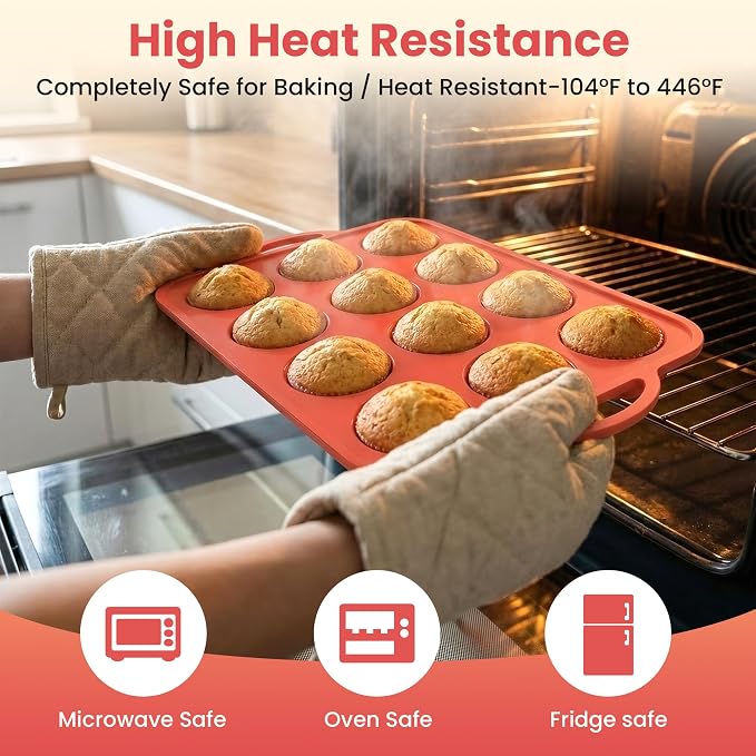 2Pack Silicone Muffin Pan for Baking - Cupcake Pans with Metal Frame