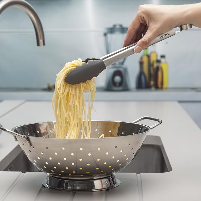 Zeal Silicone Non-Stick Kitchen Tongs with Stainless Steel Handle (26cm) -Dark Grey, 26 cm
