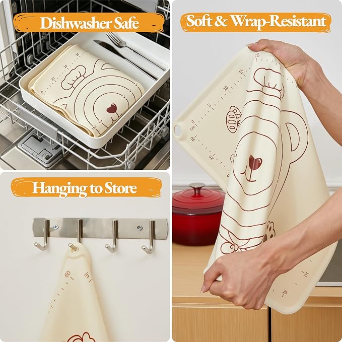 Silicone Baking Pastry Dough Mat - 28"x20" Extra Thick Dough Rolling Matt with Measurement, NonStick Kitchen Counter Kneading Pad Raised Edge, Reusable Heat Resistant for Bread Pizza Fondant Pie Crust