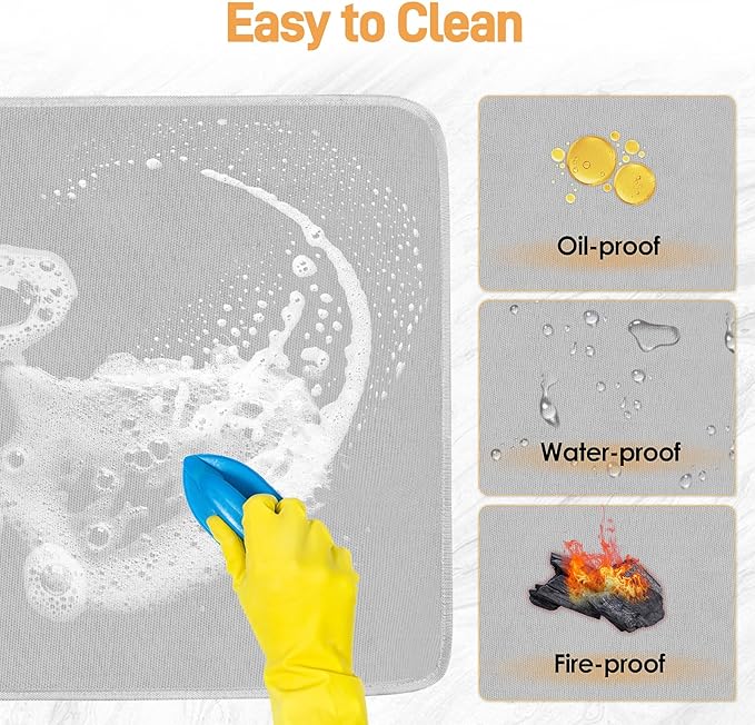 2 PCS Heat Resistant Mats for Countertop Air Fryer, 24x21in, Grey | 1022 ℉ Fireproof mat, air fryer accessories for ninja, cosori, waterproof hot pads for kitchen toaster, oven, coffee maker