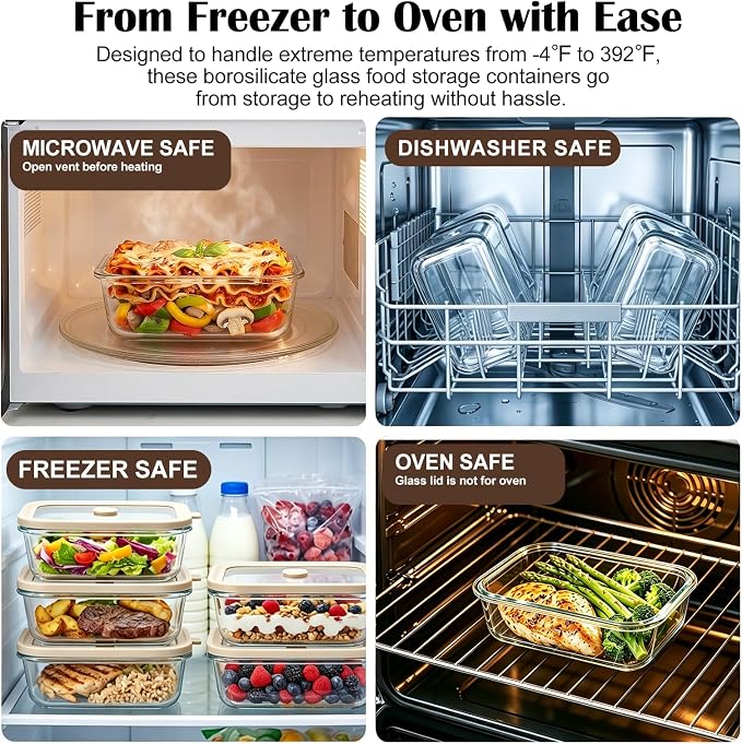 12 oz Small Glass Food Storage Containers with Glass Lids,1.5 Cup Glass Meal Prep Containers, Non Toxic Lunch Containers for Microwave, Oven, Freezer and Dishwasher Safe, 6 Pack