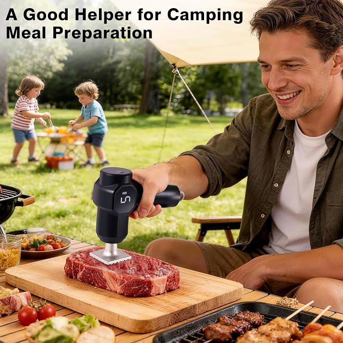 Electric Meat Tenderizer Tool, Meat Mallet with 5 Adjustable Levels, Stainless Steel Detachable Head, 3000mAh Battery for Beef Steak Pork Chicken Chops Kitchen Utensils, Head Dishwasher Safe