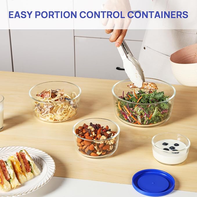 Vtopmart 4 Pack Glass Bowls with Lids (1, 2, 4, 7 Cup) | Food Storage Containers, Meal Prep and Leftovers Keeper, Lunch Container, Microwave, Dishwasher & Freezer Safe, BPA Free
