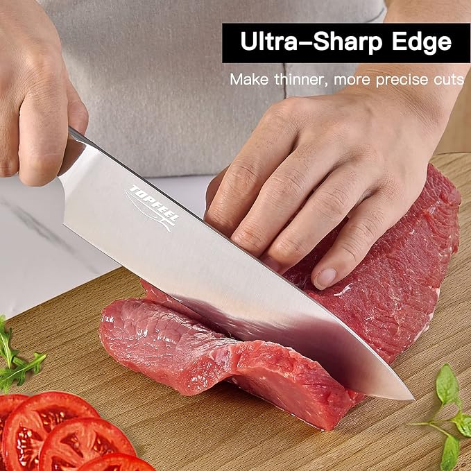 Topfeel Professional Chef Knife Set Sharp Knife, German High Carbon Stainless Steel Kitchen Knife Set 3 PCS-8" Chefs Knife &7" Santoku Knife&5" Utility Knife, Knives Set for Kitchen