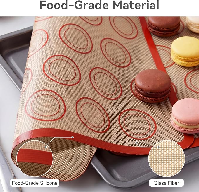 USLAI Silicone Macaron Baking Mats,18 x 13 Inch, 2 Pack | Nonstick Commercial Half Sheet Liners with 42 Circle Guides, Reusable for Cookies and Pastry