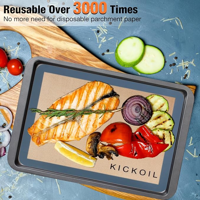 Silicone Baking Mats Set of 3, Non-Stick Reusable BPA-Free Oven Liners,100% Food-Grade Silicone Baking Sheets for Cookies, Macarons, Bread and Pastry,16.5'' x 11.6''(2 Half)&11.6' x 8,5''(1 Quarter)