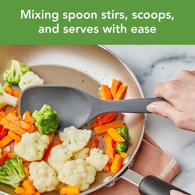 Tovolo Elements Silicone Spoon Set of 2 Mixing and Slotted Spoon Bundle for Non Stick Cooking Mixing Serving, Dishwasher Safe Heat Resistant Slotted Spoon and Mixing Serving Spoon, Charcoal Gray